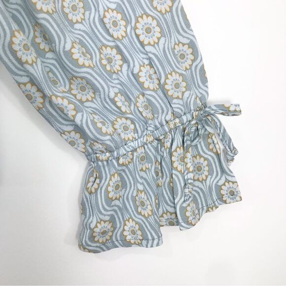 Rewind NEW Light Blue Floral Double Crepe Shirred Front Peasant Boho Blouse - Picture 12 of 15
